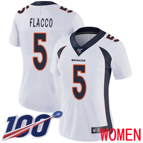 Women Denver Broncos #5 Joe Flacco White Vapor Untouchable Limited Player 100th Season Football NFL Jersey->youth nfl jersey->Youth Jersey